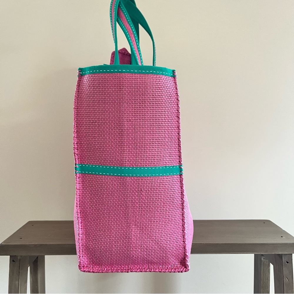 Ralph Lauren Pink Tote with Green Trim and Matching Pouch - Picture 3 of 10